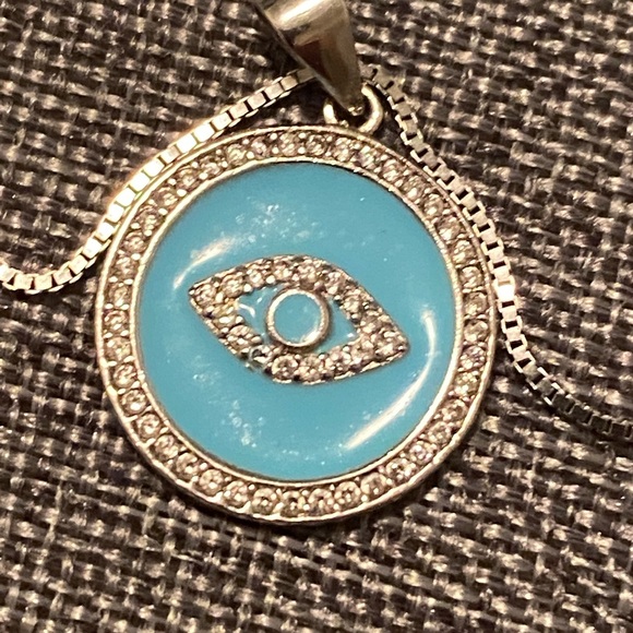 Jewelry - 💛 Beautiful 925 sterling silver turquoise enamel evil eye disc.